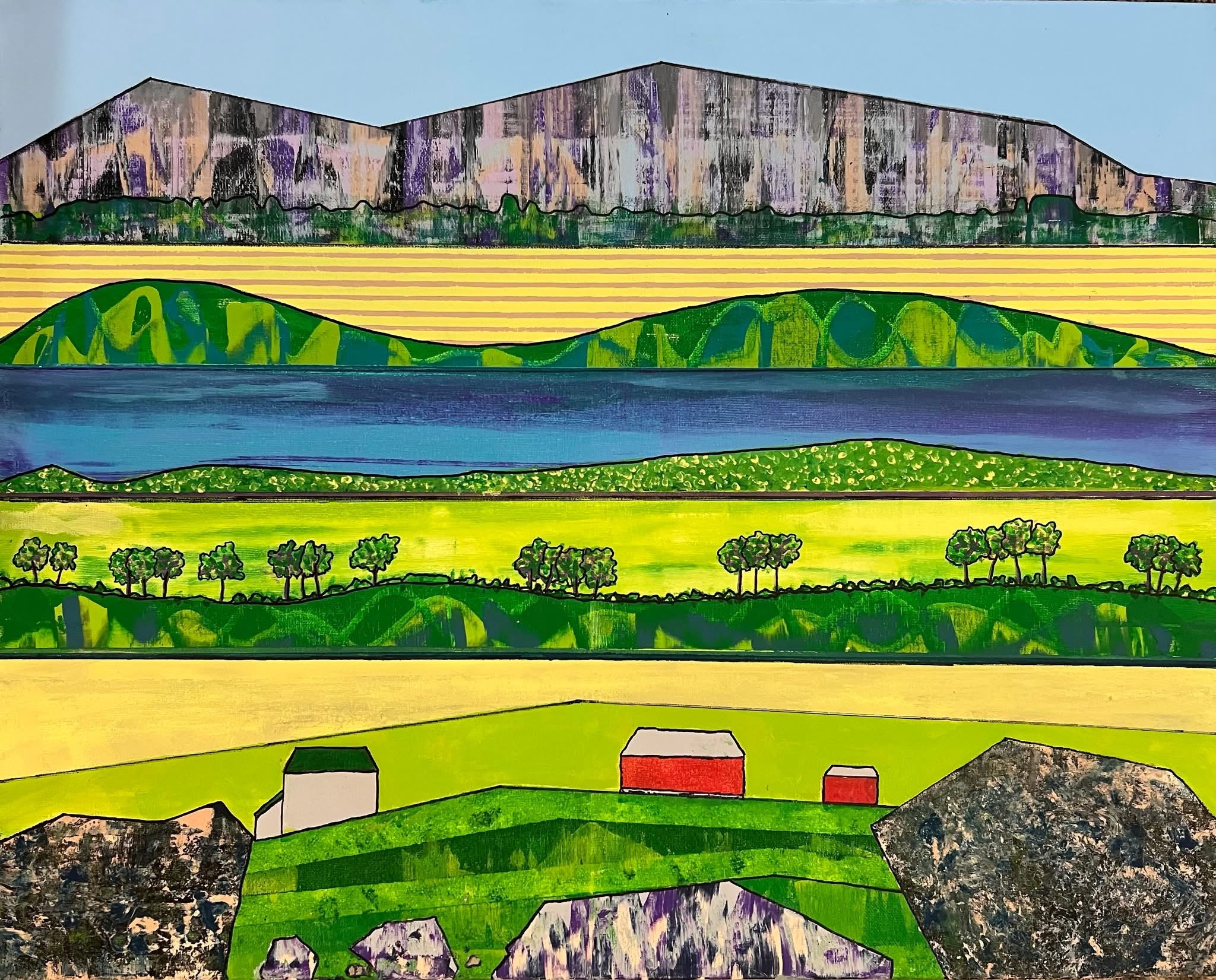 ABSTRACT MOUNTAIN COUNTRY LANDSCAPE 24X30
