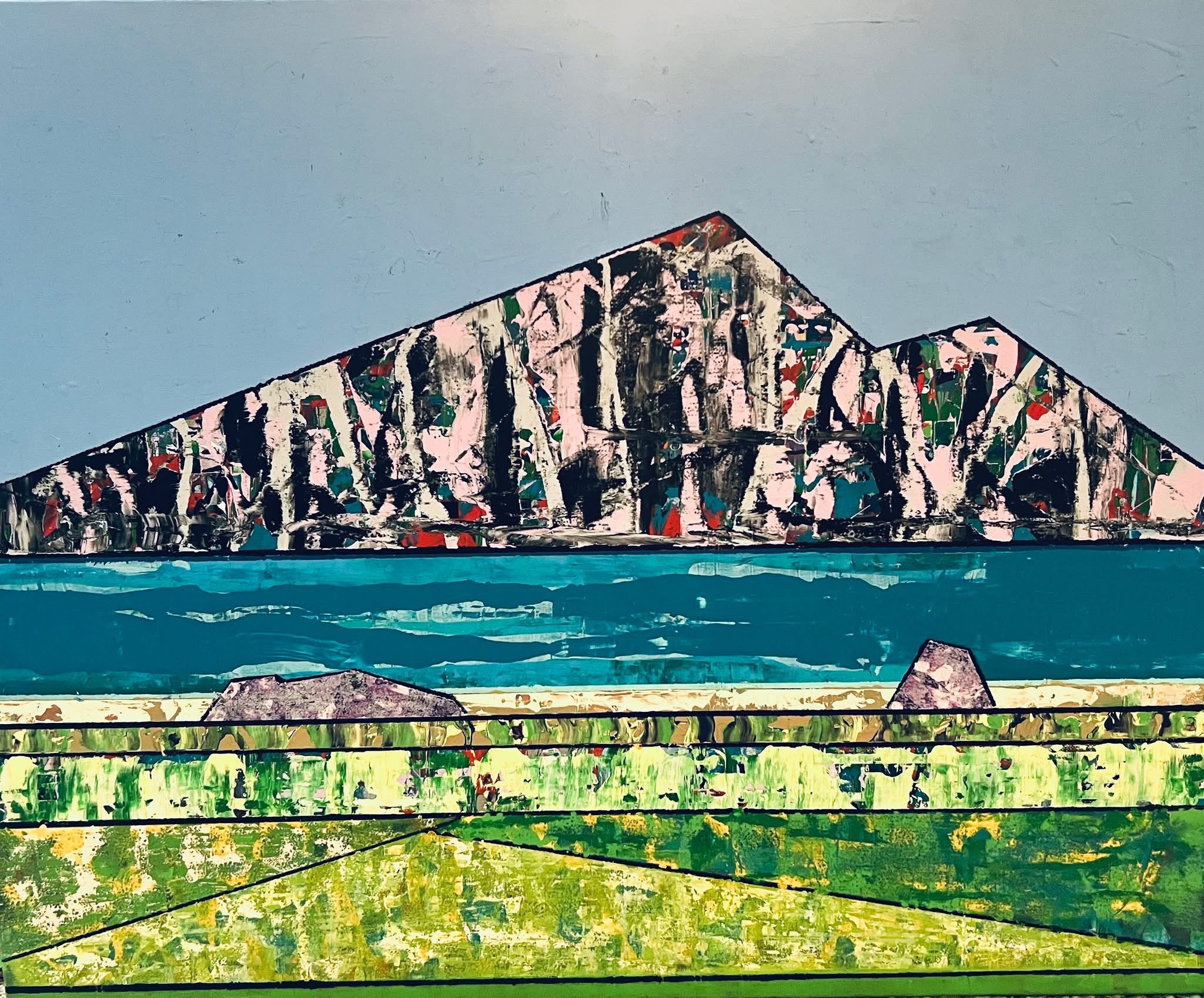 ABSTRACT LANDSCAPE WITH BLUE BONNET SKY 24X30